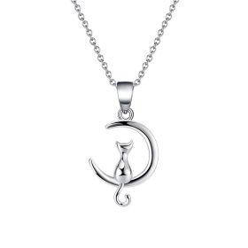 Sterling Silver Necklace Temperament Moon Cat Pendant