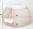 Beige Cat Bed for Indoor Cats Large Kitten House Box Cat Cave with Removable Washable Cushioned Pillow with Fluffy Balls Hanging