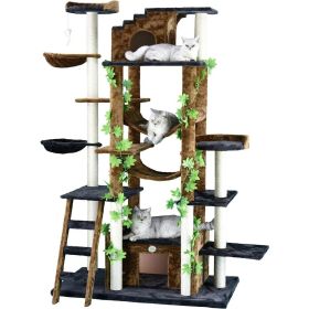 Cat Tree Scratcher 77-Inch 6 Levels for Cats Trees Brown/Black Pet Cats Indoor Toy Cats Supplies