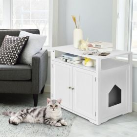 Wooden Cat Litter Box Enclosure Hidden Cat Washroom with Storage Layer