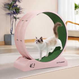 Cat Running Wheel, Small Animal Exercise Treadmill w/ Locking Mechanism, Carpet Runway, Cat Teaser Toy, Indoor, Pink