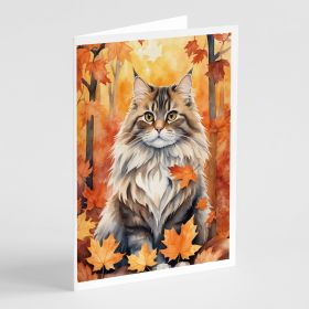 Siberian Cat in Fall Leaves Greeting Cards Pack of 8 Blank Cards with Envelopes Whimsical A7 Size 5x7 Blank Note Cards