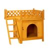 2-Story Wooden Feral Cat House Dog House for Outdoor and Indoor, Pet House with Stairs, Yellow