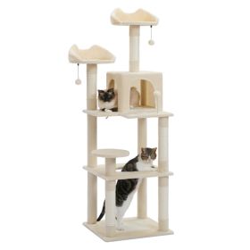 63'' Multi-Level Cat Tree Cat Tower for Indoor Cats with Sisal-Covered Scratching Post, Cozy Cat Condo, Cat Hammock and Wide Top Perch, Beige