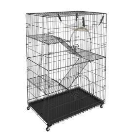 VEVOR Catio, 4-Tier Large Cat Cages Indoor, Detachable Metal Playpen Enclosure with 360° Rotating Casters, with 3 Ladders and a Hammock for 1-3 Cats