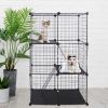 Cat Cage DIY Indoor Pet Home Small Animal House Detachable Playpen with 3 Doors 3 Tiers for Kitten Puppy Bunny Exercise. (Black, 28.15x13.97x42.12in)