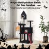 Gothic Cat Tree with Coffin Bed, 64in Black Cat Tower with Condo, Platform, Sisal Scratching Posts, Perch, Ramp, Toy, Cat Furniture