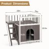 2-Story Wooden Feral Cat House Dog House for Outdoor and Indoor, Pet House with Stairs, Grey & White