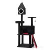 Gothic Cat Tree with Coffin Bed, 64in Black Cat Tower with Condo, Platform, Sisal Scratching Posts, Perch, Ramp, Toy, Cat Furniture