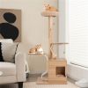 Wooden Cat Tree Cat Tower with Condo and Washable Cushions