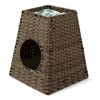 Woven Rattan Cat Litter Box Enclosure Furniture, Rattan Cat House with Cat Litter Box, Detachable Cat Washroom with Cotton Linen Mat for Living Room