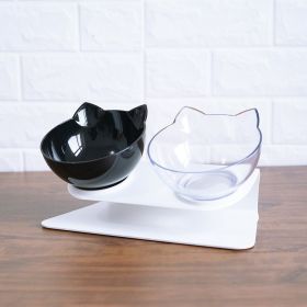 Cat Double Bowl Cat Food Bowl Protects Cervical Vertebra (Option: Double black white)