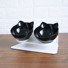 Cat Double Bowl Cat Food Bowl Protects Cervical Vertebra (Option: Double black)