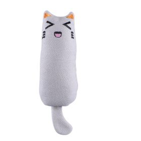 EW pet thumb toy small expression plush catnip teaser stick (Color: gray)