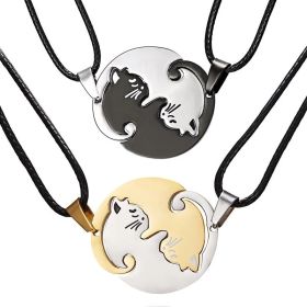 Couple Necklace Jewelry Choker Cute Cartoon Cat Animal Stainless Steel Necklace For Women Men Girl Boy Valentine's Day Gift (Metal Color: NC18Y0765-2)