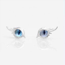 Women's Cat Eye Sterling Silver Needles With Different Pupils (Color: Blue and white)