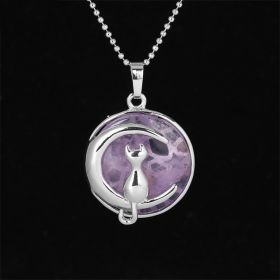 Simple Temperament Cute Moon Cat Pendant Necklace (Color: Amethyst)