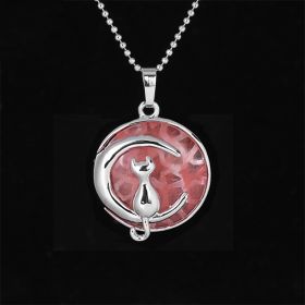 Simple Temperament Cute Moon Cat Pendant Necklace (Color: Watermelon Crystal)