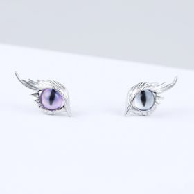 Women's Cat Eye Sterling Silver Needles With Different Pupils (Color: Purple and white)