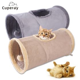 Collapsible Cat Tunnel Suede Fabric Puppy Rabbit Play Chase Hide Tunnel Tube Indoor for Game Exercising Hiding Training Pet Toys (Color: gray)