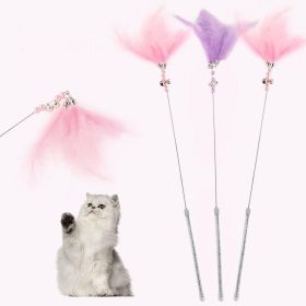 1Pc Cat Interactive Toy Stick Feather Wand with Small Bell Toys Plastic Artificial Colorful Cat Teaser Toy Supplies (Color: pink)