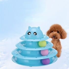 Pet cat turntable toy cat detachable interactive game puzzle track plate tease cat three layer cat turntable (Color: Blue, size: 23*18cm 400g)