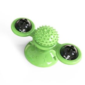 Cat Turntable Toy, Multifunction Catnip Rotating Windmill Toys with Strong Suction Cup, Interactive Play Self Groomer Massage Toy (Color: Green)