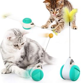 Cat Teaser Toy Feather Toy Cat Tumbler Teasing Ball with Bell Interactive Toy (Color: Blue)