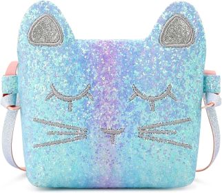 mibasies Kids Cat Purse for Little Girls Toddlers Wallet Crossbody Bag (Color: Chunky Blue Rainbow1)