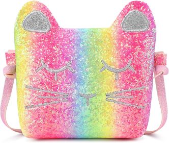 mibasies Kids Cat Purse for Little Girls Toddlers Wallet Crossbody Bag (Color: Pink Rainbow1)