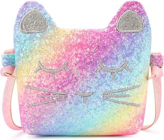 mibasies Kids Cat Purse for Little Girls Toddlers Wallet Crossbody Bag (Color: Silver Pink Blue)