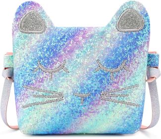 mibasies Kids Cat Purse for Little Girls Toddlers Wallet Crossbody Bag (Color: Green Blue Purple)