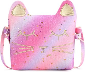 mibasies Kids Cat Purse for Little Girls Toddlers Wallet Crossbody Bag (Color: Pink Purple)