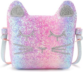 mibasies Kids Cat Purse for Little Girls Toddlers Wallet Crossbody Bag (Color: Pink Purple Rainbow2)