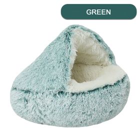 Luxurious Plush Round Cat Bed Cat Bed Round Soft Plush Burrowing Cave Hooded Cat Bed Donut For Dogs Cats - Semi-Enclosed For Cozy Warmth (Color: Green, size: 50CM)