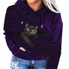 Fall/Winter Women's New Product Sweater Loose Tie Dye Cat Print Hooded Casual Hoodie (Color: purple, size: S)