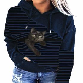 Fall/Winter Women's New Product Sweater Loose Tie Dye Cat Print Hooded Casual Hoodie (Color: Blue, size: S)