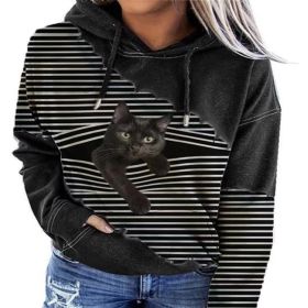 Fall/Winter Women's New Product Sweater Loose Tie Dye Cat Print Hooded Casual Hoodie (Color: Black, size: S)