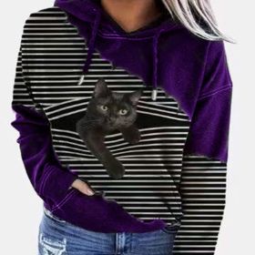 Fall/Winter Women's New Product Sweater Loose Tie Dye Cat Print Hooded Casual Hoodie (Color: purple&white, size: XXL)