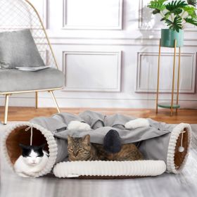 Collapsible Cat Tunnel Bed;  Hide Tunnel for Indoor Cats with Hanging Toys and Cushion Mat;  XH (Color: gray)