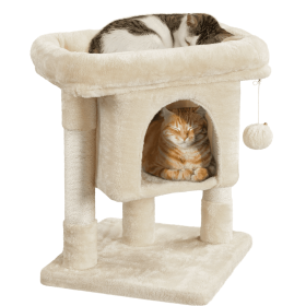 2-Level Cat Tree Kitten Condo House with Plush Perch (Color: Beige)