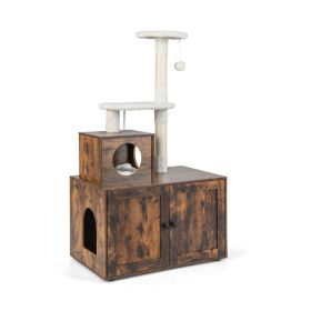 Cat Tree with Litter Box Enclosure with Cat Condo (Color: as show)