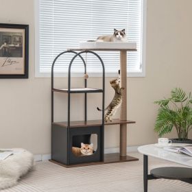 47 Inch Tall Cat Tree Tower Top Perch Cat Bed with Metal Frame (Color: Black)