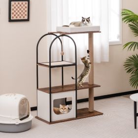 47 Inch Tall Cat Tree Tower Top Perch Cat Bed with Metal Frame (Color: White)