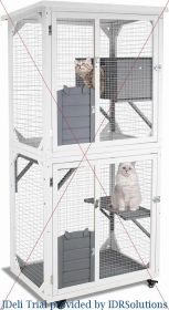 Indoor Wooden Kitten Cage With Upgraded Resting Box Bed Cats Large Cat House Outdoor Catio Enclosure Cats Pet Products For Beds (Color: White Catio)